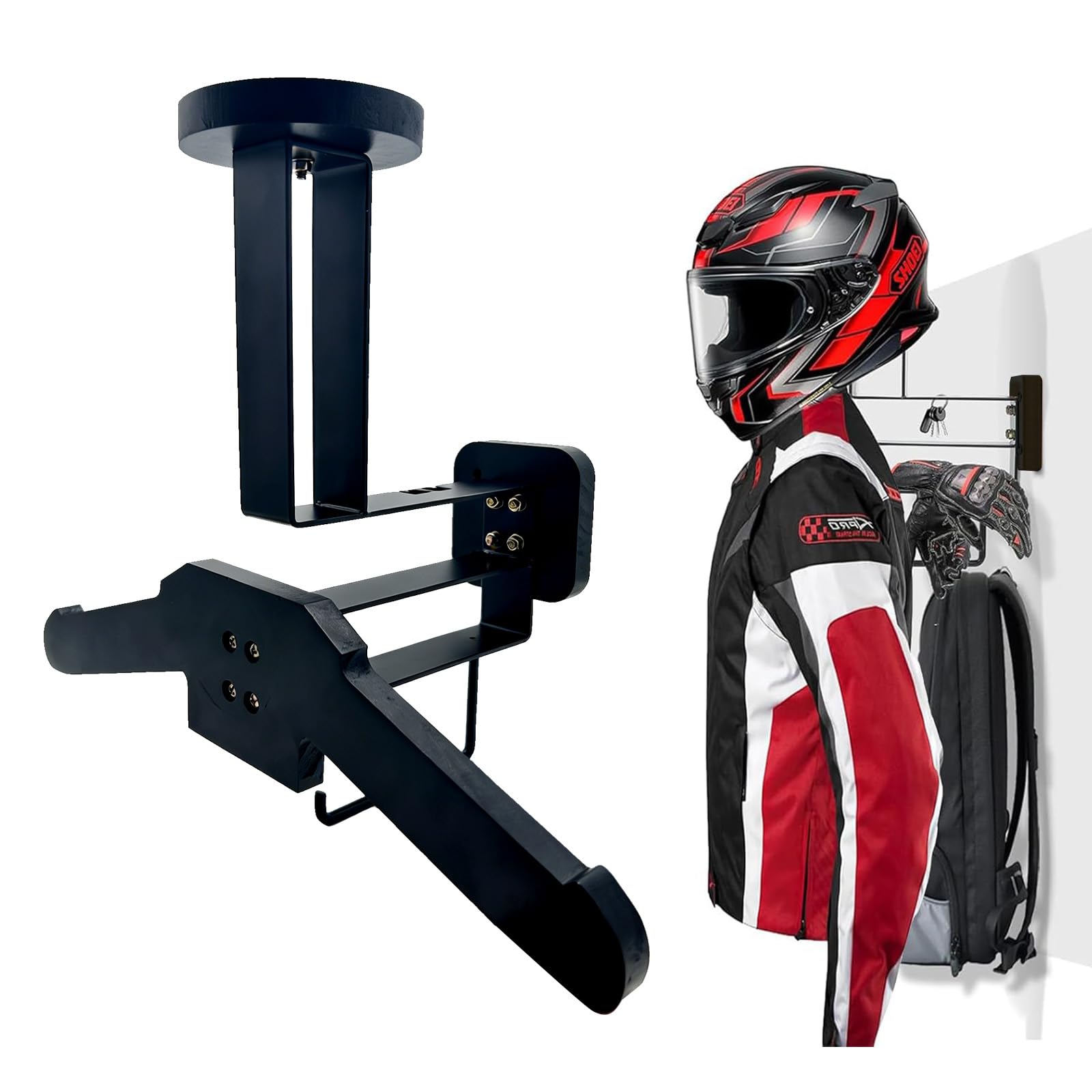 Black Helmet Holder Wall Mount - Heavy-Duty 80KG Load with Dual Hooks