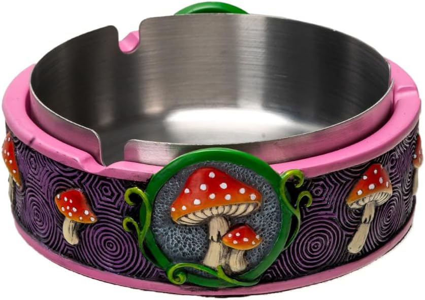 Pacific Giftware Forest Magic Toadstool Ashtray Vibrant Mushroom Design with Stainless Steel Basin Ideal for Home Decor