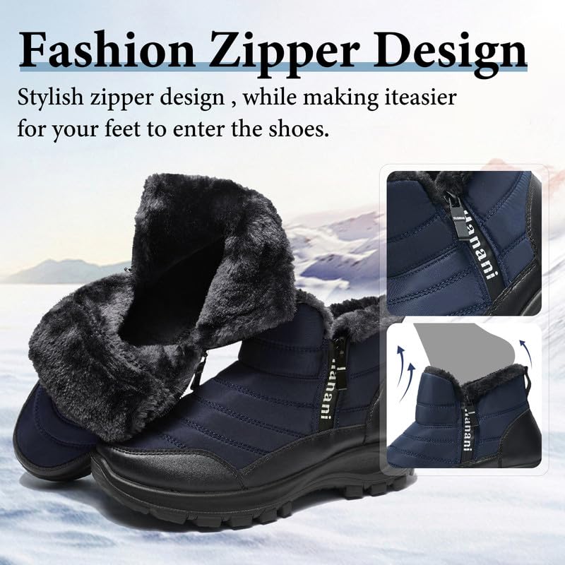 Image of Hanani Mens Winter Snow Boots Fur Lined Warm Ankle Boots Zipper Closure Waterproof Outdoor Boots Men's Lightweight Comfortable Shoes