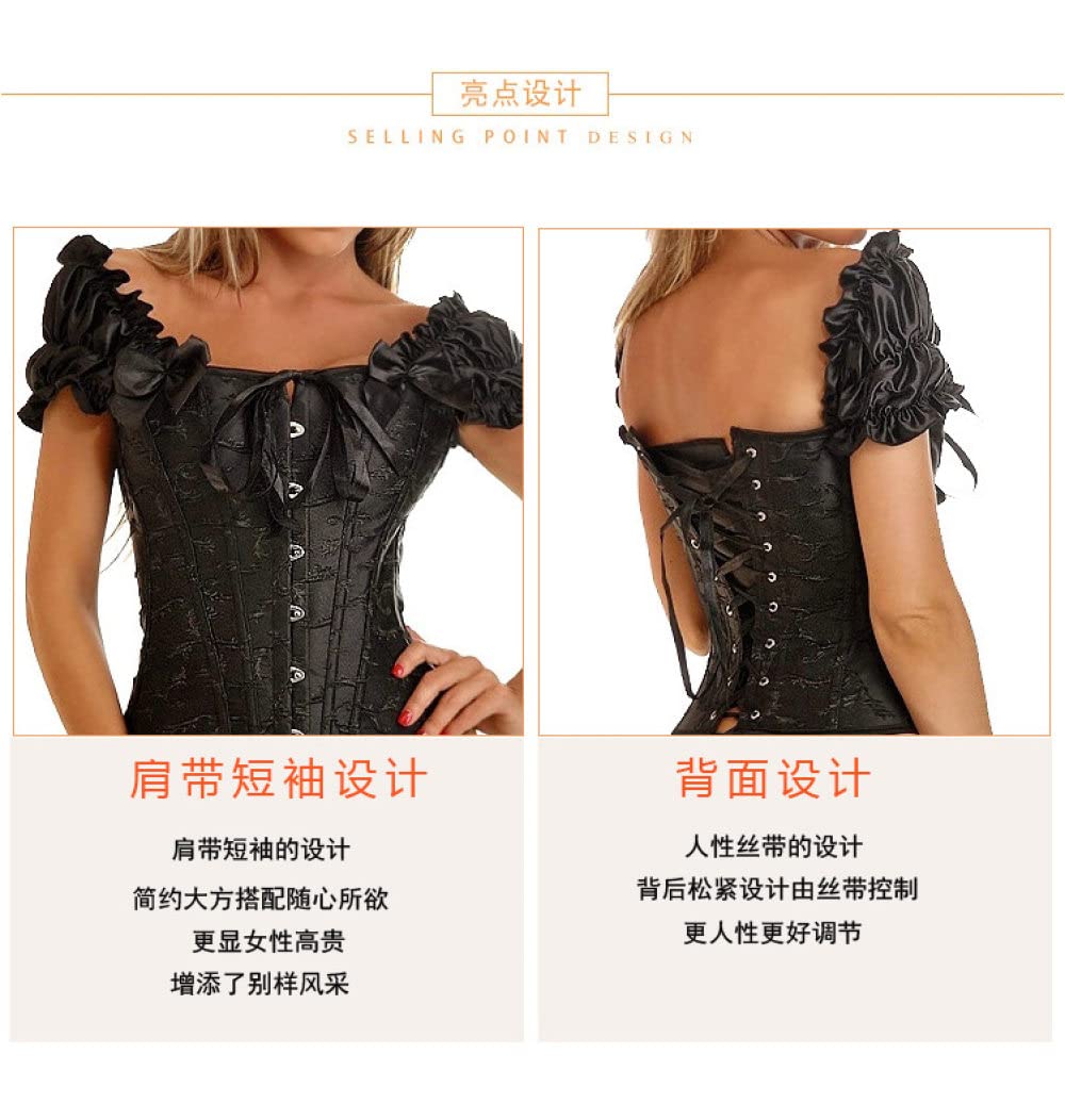 Korsett Damenfrauen Retro Rüschen Kurzarm Korsett Top Boho Ausgefallene Schleife Jacquard Bustier Elegant Überbrust Bustier Body Shaper Dessous Ohne Knochen Korsett Hochzeit Party Club Bh Tops,Sch