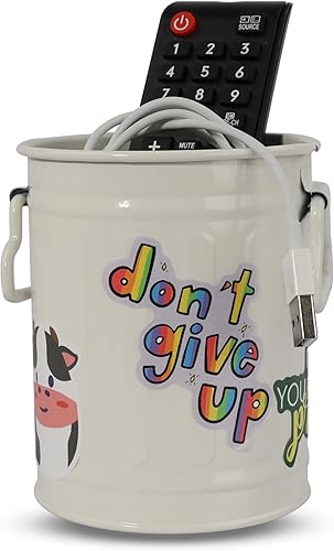 Miniatura 6 de Soporte para bolígrafo para escritorio con 60 piezas de animales lindos y 50 calcomanías inspiradoras, soporte para lápices de hojalata, organizador