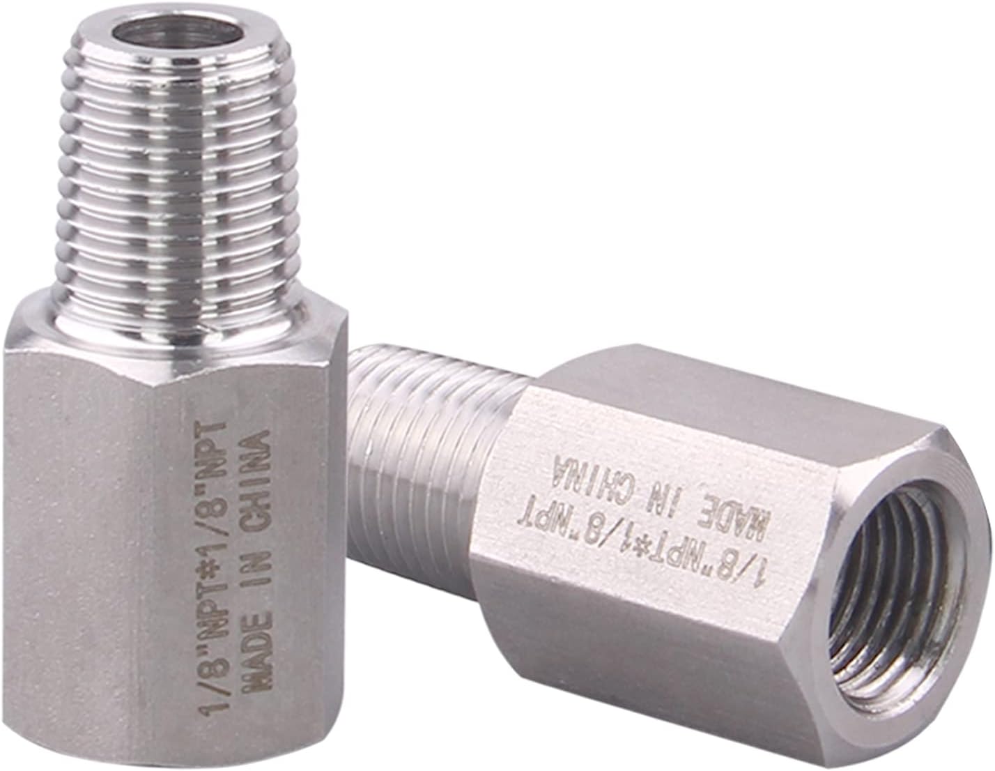 Forged Reducer Adapter Fitting - Stainless Steel 304 Reducing Pipe Connector, 1/8" NPT Female x 1/8" NPT Male (pack of 2)