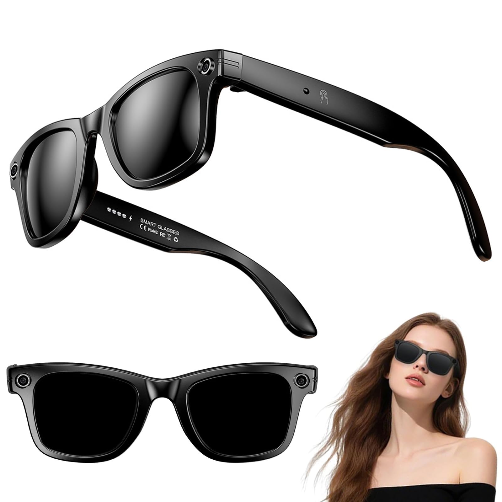 Cyanvue Ai Smart Glasses, 8mp Camera Glasses with Music & Call, Waterproof Ai Bluetooth Sunglasses with Camera for Men Women (Sunglasses)