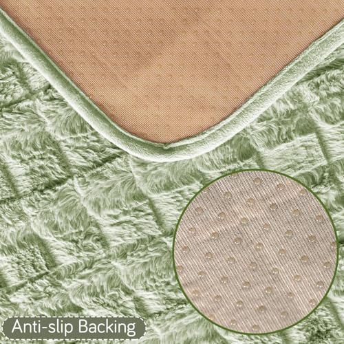 Image of HOKIPO 'Plush Haven' Premium Anti-Slip Sofa Cover Mat for 3 Seater Sofa | Soft Fluffy Plush Fabric, Pastel Green (NEW2-5035-GRN*1)