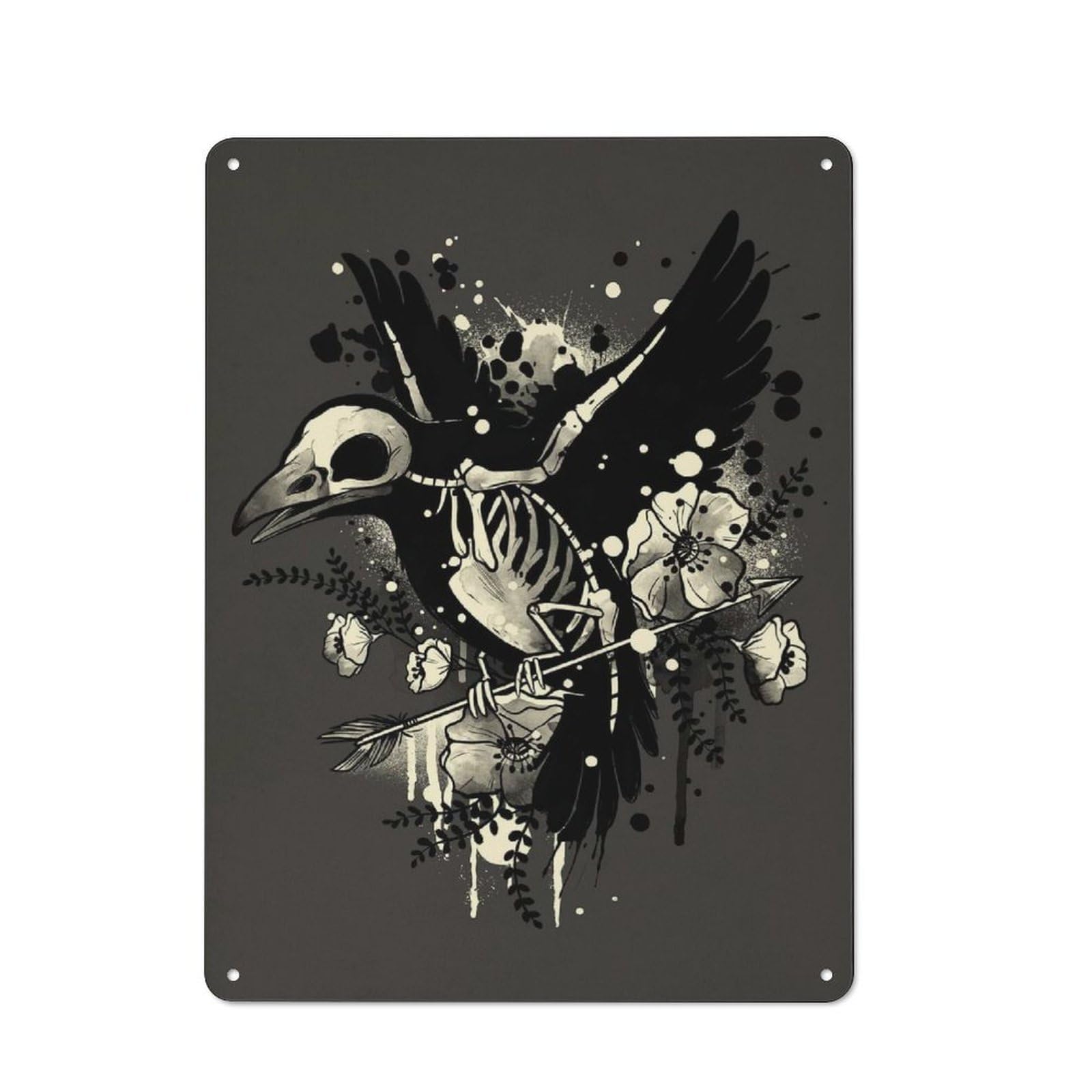 Junmoney Raven Bones Industrial Metal Wall Sign 40X30cm Featuring Urban Room Decor For Loft, Studio, Office Or Creative Room