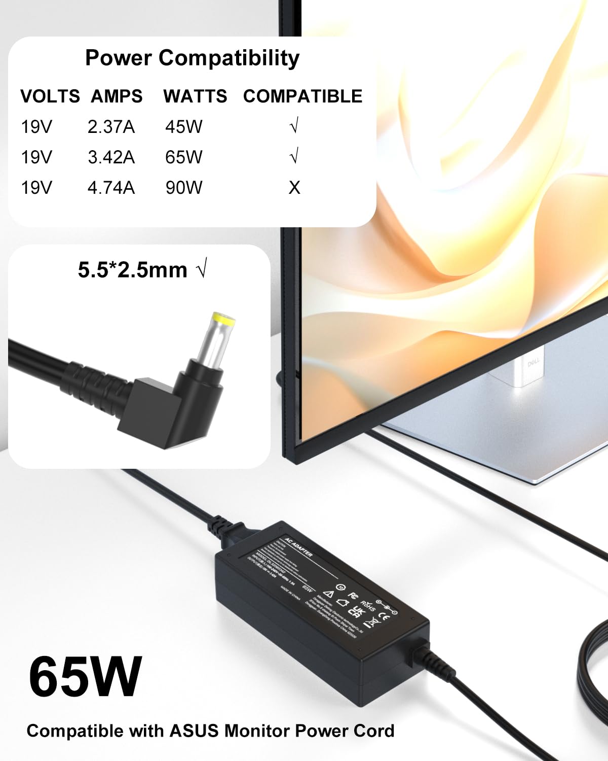Amazon.co.jp: Zosam 19V モニター電源コード Asus モニター電源コード