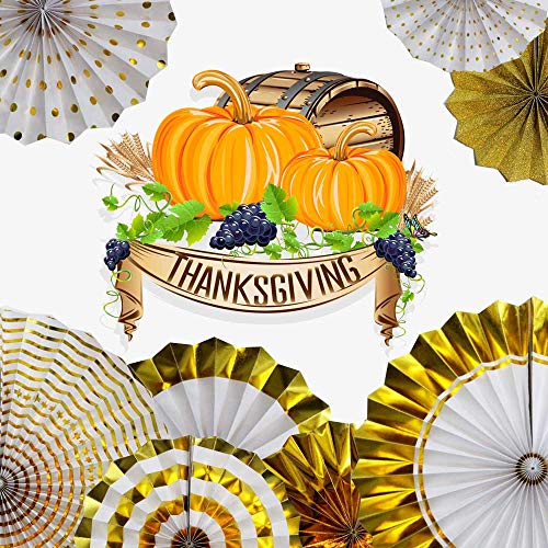 Image of Hola Fiesta|Gold Decoration Paper Fans Flowers for Wedding Birthday Carnival Welcome Thanksgiving Graduation Party Decorations, Set of 8