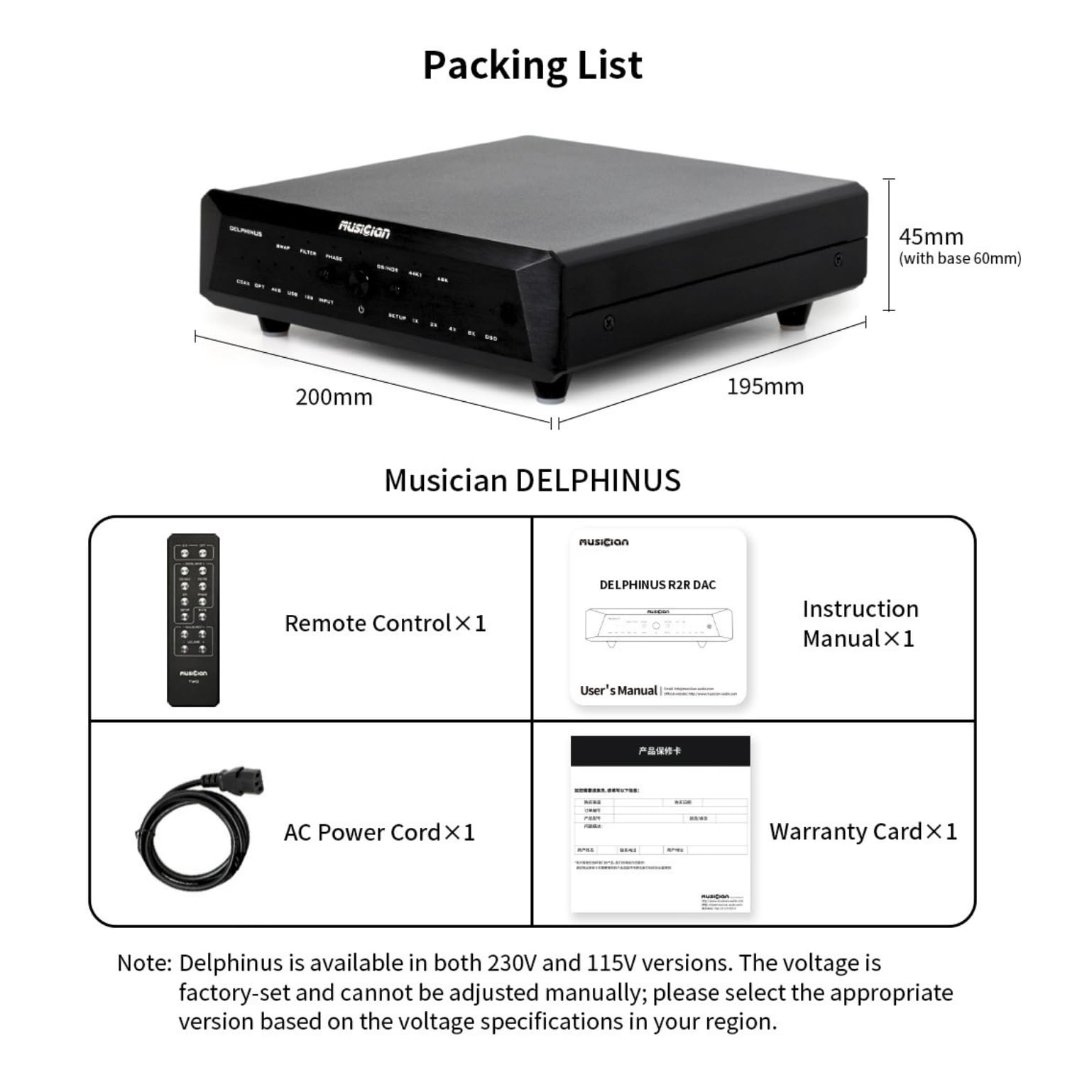 Musician Delphinus R2R DAC Decoder, DSD1024 PCM1536 HiFi Audio DAC, USB/I2S/AES/Coax/Opt Digital zu Analog Konverter mit Xlr/Rca Ausgang, Fernbedienung Desktop Audio D/A Konverter, Schwarz