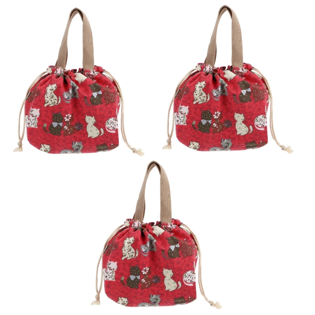 TOPBATHY 3piezas Bolsa De Almuerzo Cordón De Japonés Bolsa Bento Adorable Para Picnic y Diseño Práctico y De Llevar