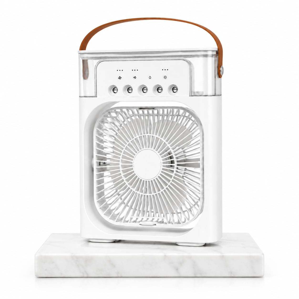 Mini Aire Acondicionado Portátil USB con Tanque de Agua, Ventilador Enfriador 4 en 1 con Humidificador y Luz LED, 3 Velocidades, Oscilación Automática, Temporizador 2-6H