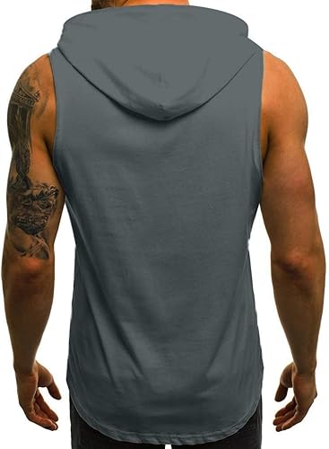 Miniatura 3 de Camisetas sin mangas con capucha para hombre, camiseta sin mangas con estampado de letras para culturismo, camisetas sin mangas con cordón