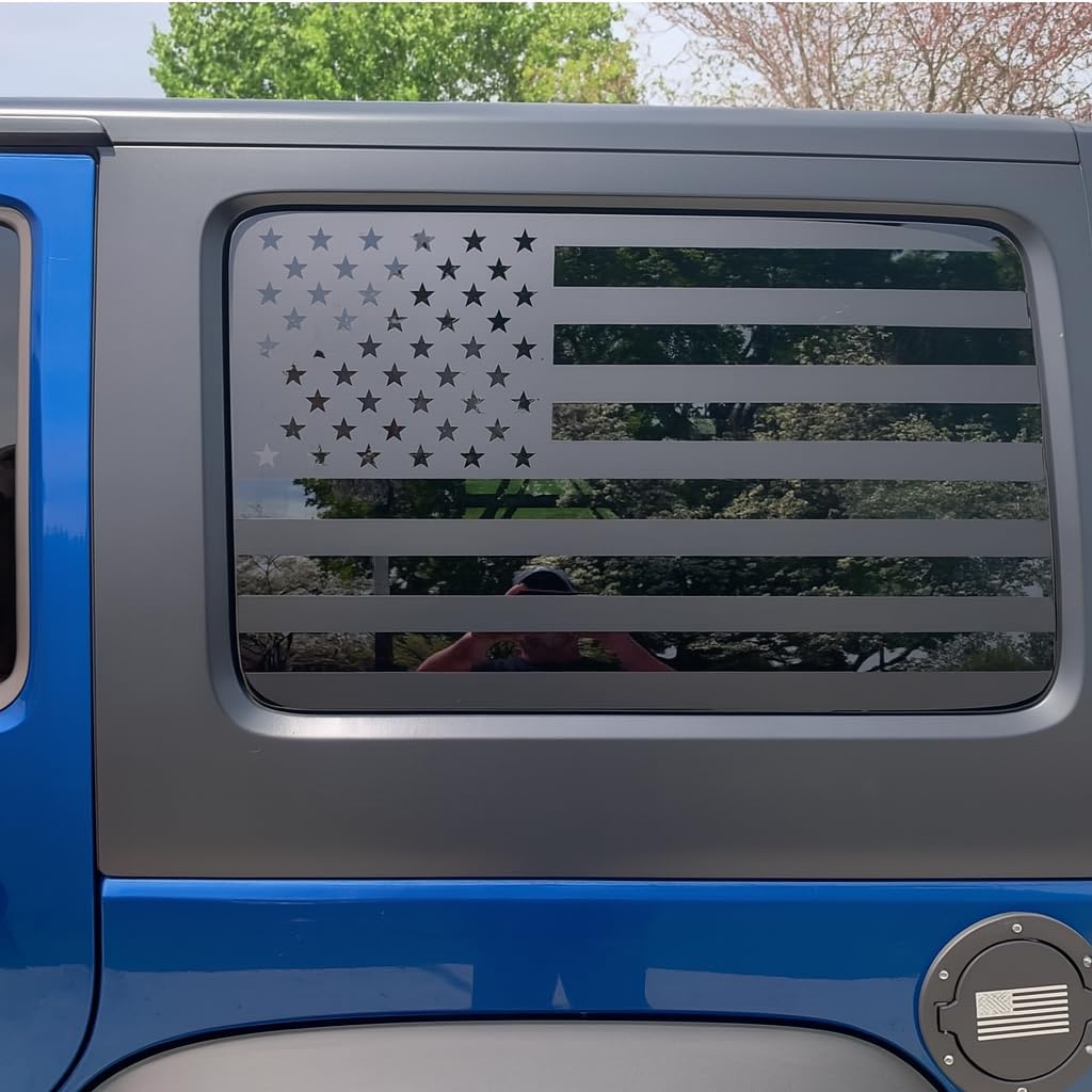 American Flag Vinyl Decal for Jeep Wrangler JL JLU 2018-2025, Matte Black Rear Window Sticker, 4-Door Version, Precut Patriotic Exterior Accessory