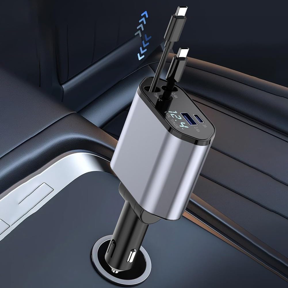 Caricabatteria da auto retrattile 4 in 1 120 W con uscita di tipo C per un'esperienza di ricarica ottimale del veicolo