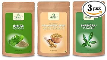 YASHU Pure & Natural Organic Bhringraj Fenugreek and Brahmi Powder for Dry Hair and Scalp Cleansing (300g)