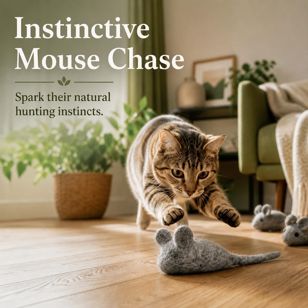 Felt Cat Toys - 3 wełniane zabawki z myszy dla kotów i kotów, kolor may vary, duże, ręcznie robione mice