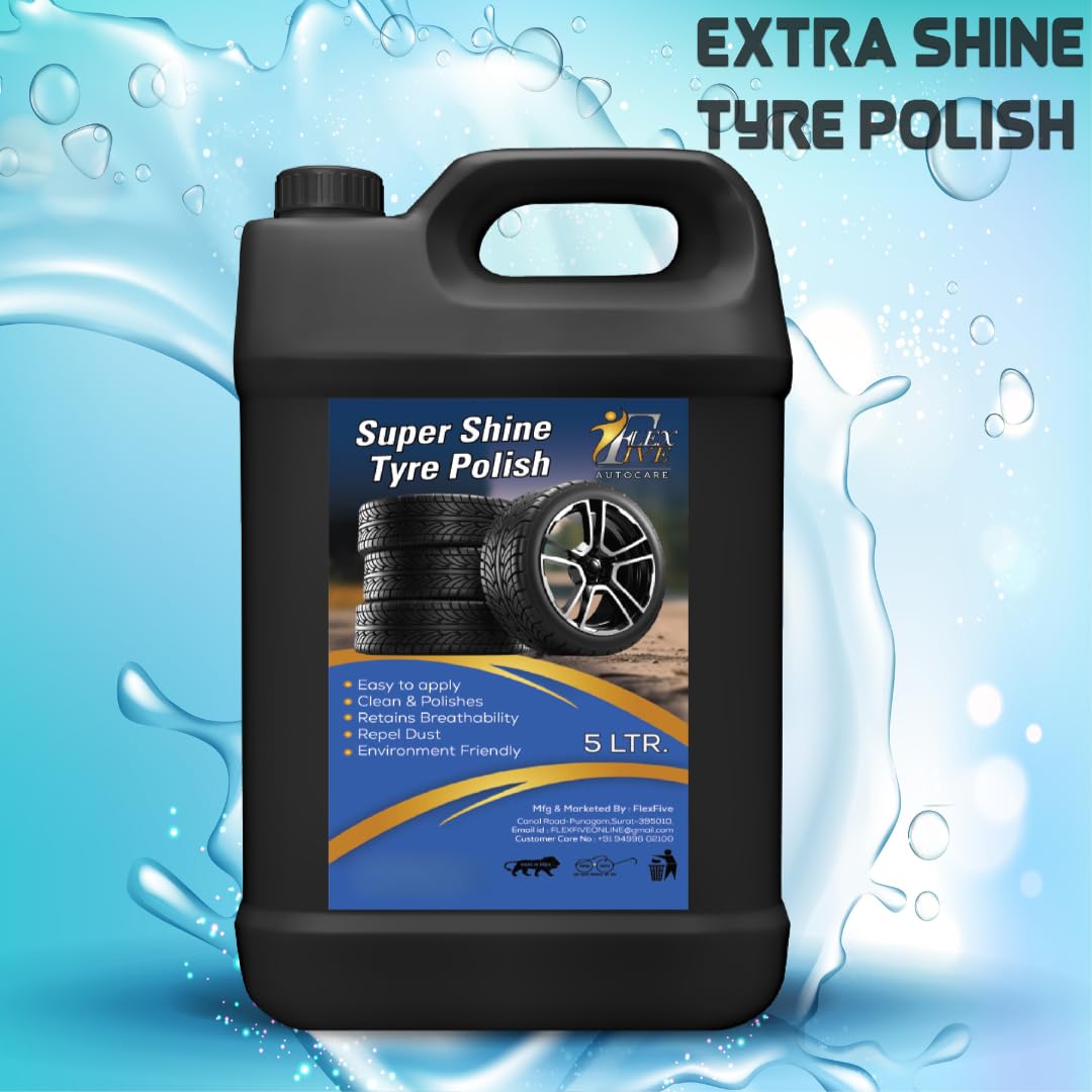 FLEXFIVE Ultra Wet Black Shine Tyre Polish Liquid Non-Greasy Tyre Polish, Long Lasting & Dirt Repellant (5 Liter) - Image 5 thumbnail
