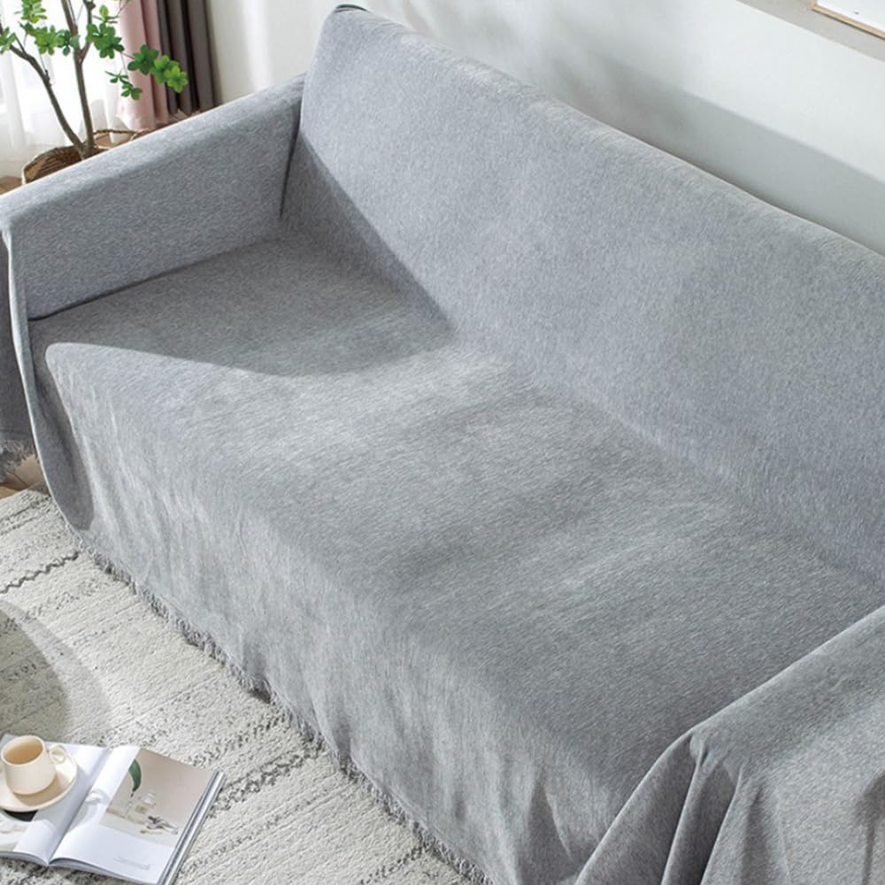 FANSU Telo Copridivano 1 2 3 4 Posti, Copriletto Matrimoniale Multiuso Copritutto, Coperta Copridivano Tinta Unita, Lavabile Coperta Decorativa per Divano (Grigio Chiaro,180x300cm)
