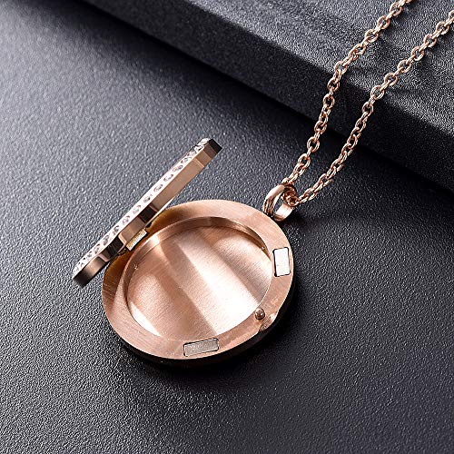 Zircon Inlay 316L Stainless Steel 30mm Round Aromatherapy Essential Oils Diffuser Necklace Locket Pendant with Horse Pattern4