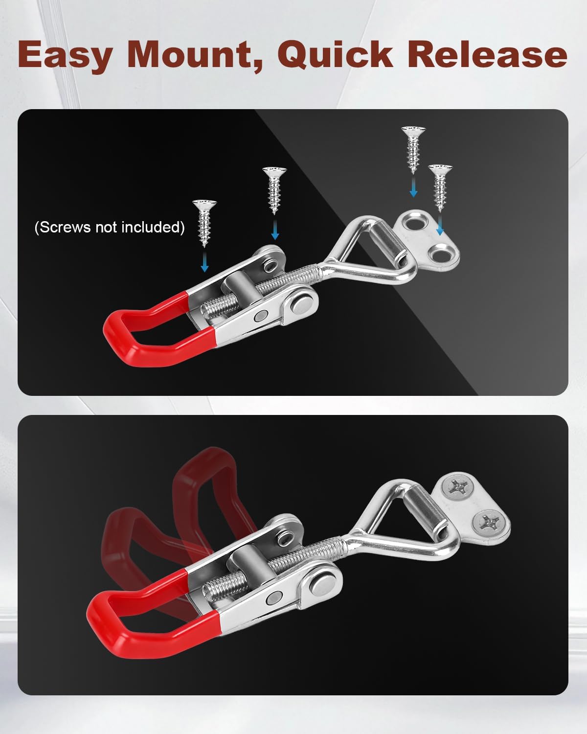 2 Pack Adjustable Toggle Latch 4001, Quick Release Toggle Clamp with 220lbs Capacity for Freezer, Toolbox, Smoker, Cabinet & Storage Case (Screws Not Included)