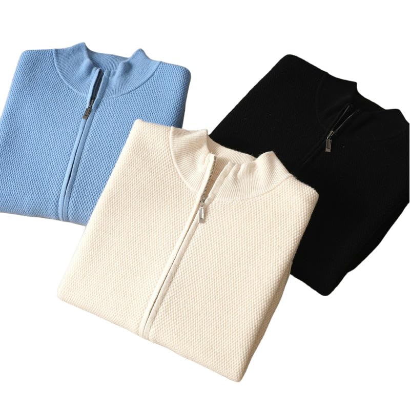 Men's Autumn Winter Business Casual Stand Collar Zipper Base Cashmere Knit Sweater Cardigan3