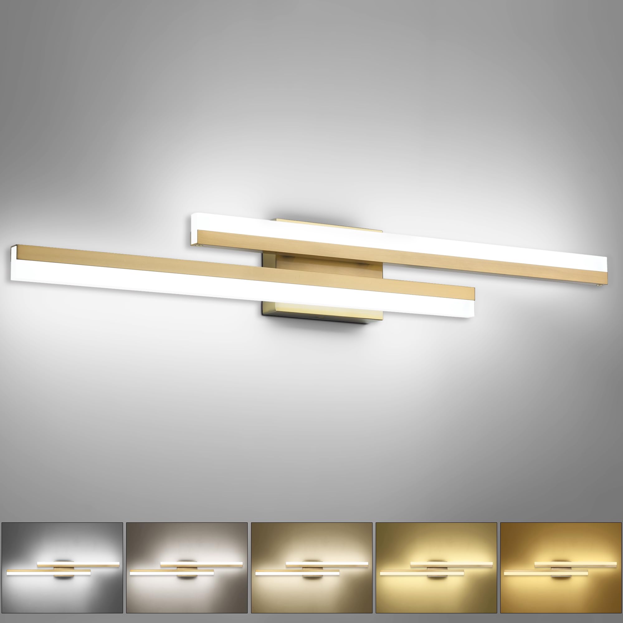 PRESDE Bathroom Vanity Light Dimmable 5 Color Changeable 32in Modern Gold LED Bathroom Light Fixtures Over Mirror Bath Wall Lighting 5CCT