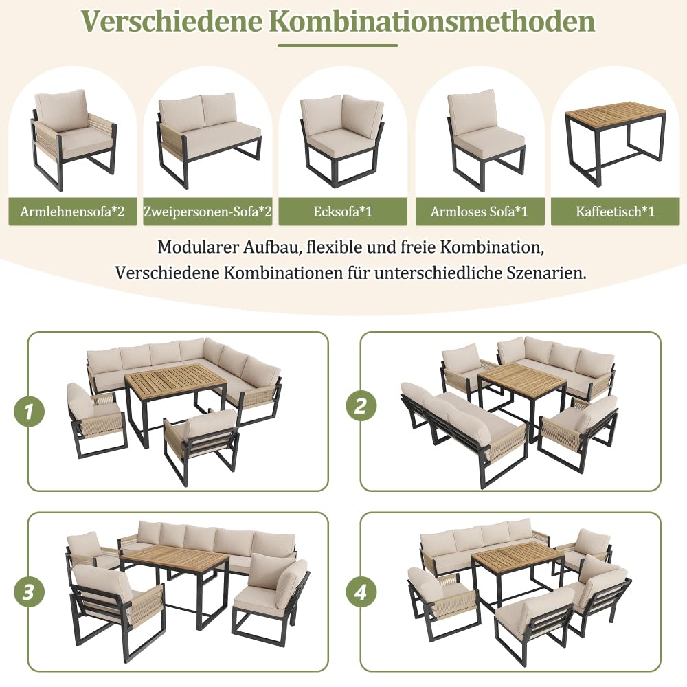 Salon de jardin exterieur 6/8 personnes,canapé de jardin exterieur,ensembles table et chaises de jardin pour 7-8 personnes,salon de jardin exterieur bois,adaptés aux jardins,balcons et terrasses