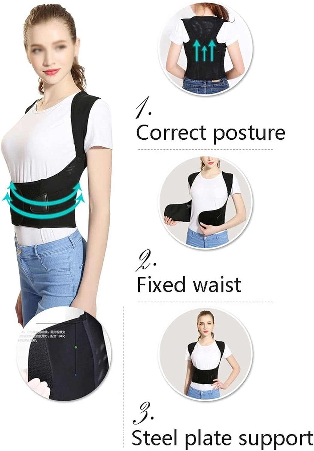 Corrector de Postura para Mujeres y Hombres, Faja enderezadora de Espalda, cinturón de Soporte Lumbar con Soporte de Metal para Alivio del Dolor de Espalda, Cuello y Hombros, mej