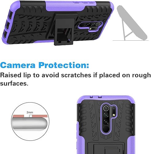 Miniatura 5 de Asuwish Funda de teléfono para Xiaomi Redmi 9 con protector de pantalla de vidrio templado y soporte delgado, híbrida, resistente, funda protectora