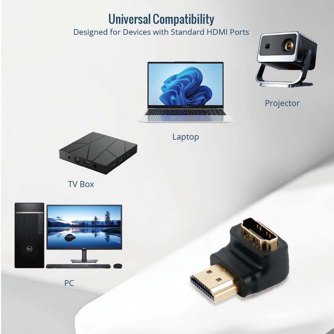 Tecmojo Adattatore HDMI 2.0 4K, adattatore ad angolo retto, supporta 4K a 60Hz, 2K a 240Hz, 1080P a 60Hz, adattatore HDMI da maschio a femmina, 90 gradi e 270 gradi, confezione da 2, nero