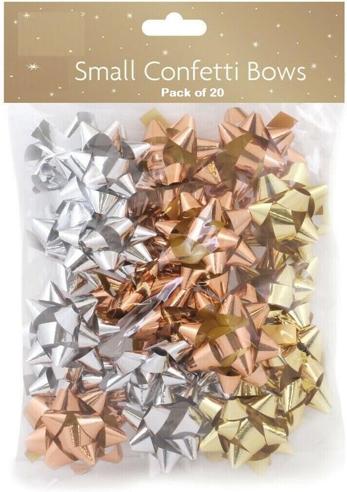 Simply Products Rose Gold, Silver & Gold Gift Wrapping Bows, Small Christmas Metallic Gift Bows (Rose Gold, Silver & Gold)