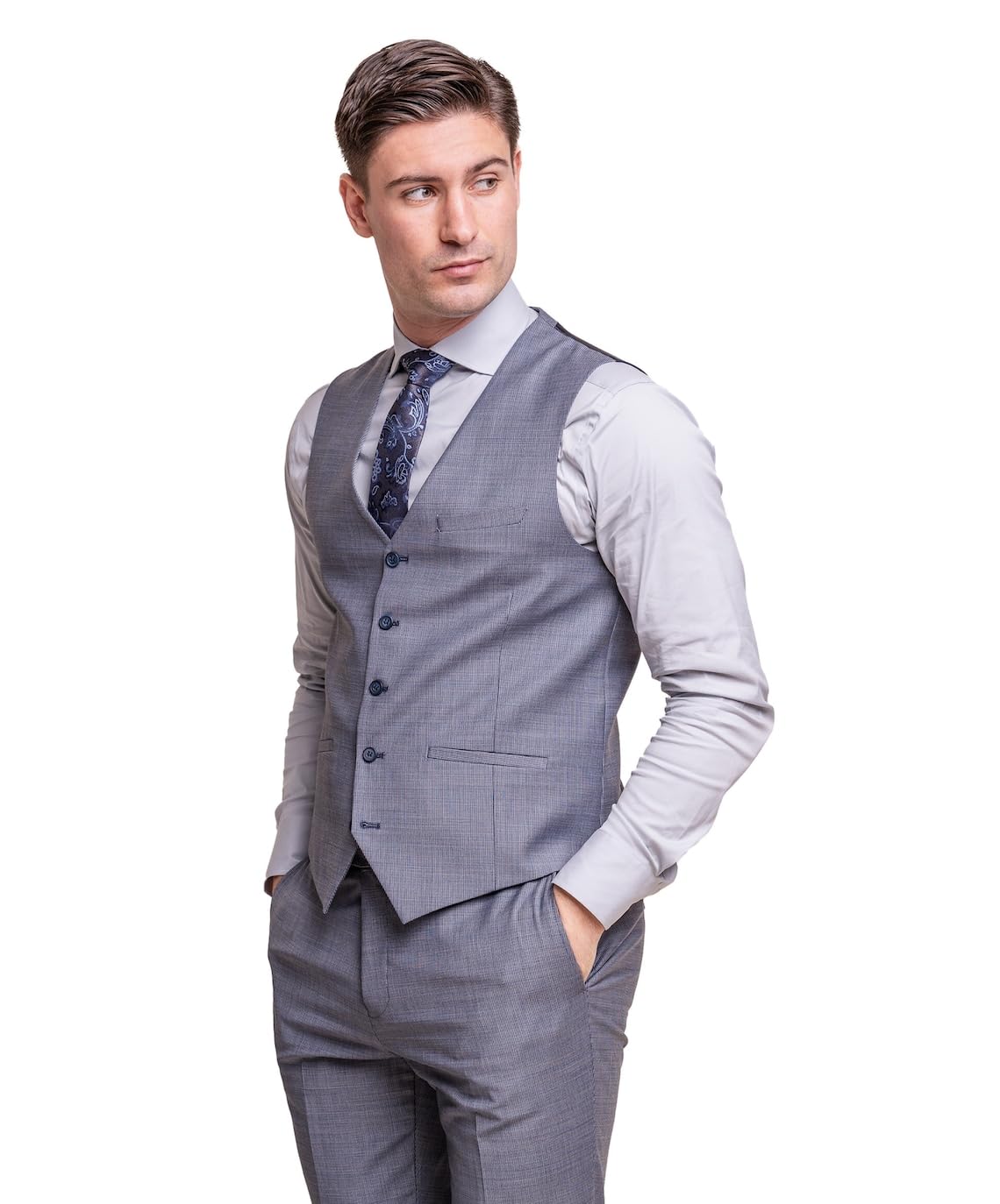 SIRRI Abito da Uomo in Tweed di Lana a Quadri Slim Fit da Uomo Set Formale da 3 Pezzi da Lavoro Venduto separatamente in Blu Navy