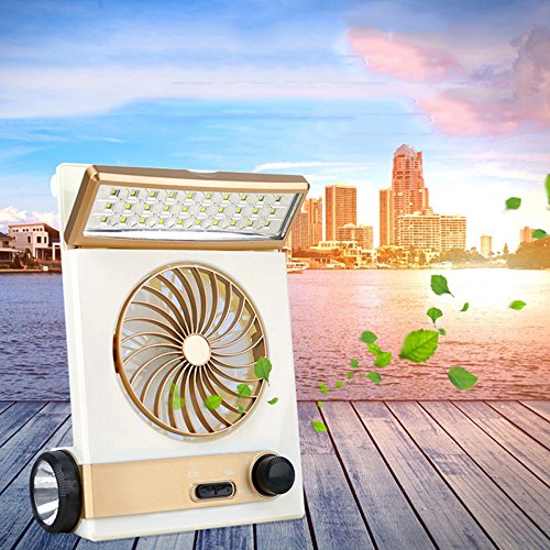 Ansee Solar Fan Camping Fan Cooling Table Fans 3 In 1 Multi-Function With Eye-Care Led Table Lamp Flashlight Torch Solar Panel Adaptor Plug For Home Use Camping (Golden) #TOP5