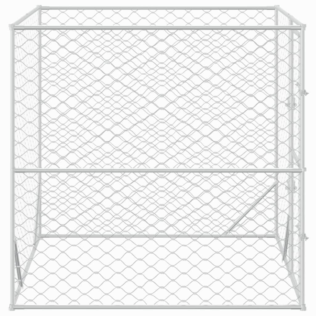 Toshilian Chenil d'extérieur pour Chien, Enclos Niche Cage pour Chien Métal Argenté 2x2x2 m Acier galvanisé