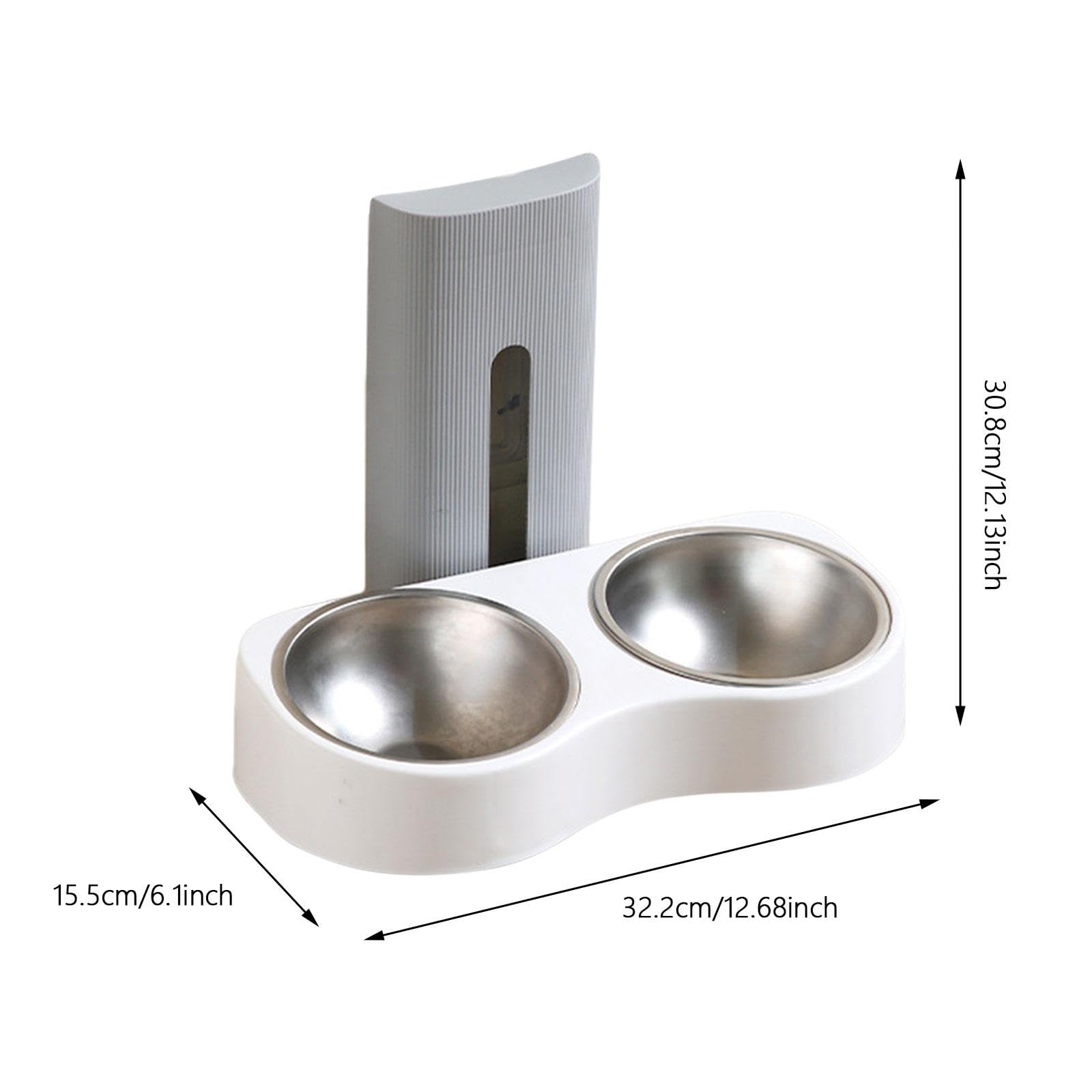 Comedero Doble para Mascotas Extraíble Ajustable Diseño Compacto Resistente Al Desgaste Instalación en Pared Fácil Limpieza Adecuado para APA, Gris Y Blanco