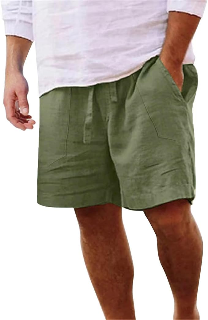 Yageshark Pantalones cortos de verano para hombre, de lino, ligeros, ligeros, de color sólido, ajuste holgado, para tiempo libre