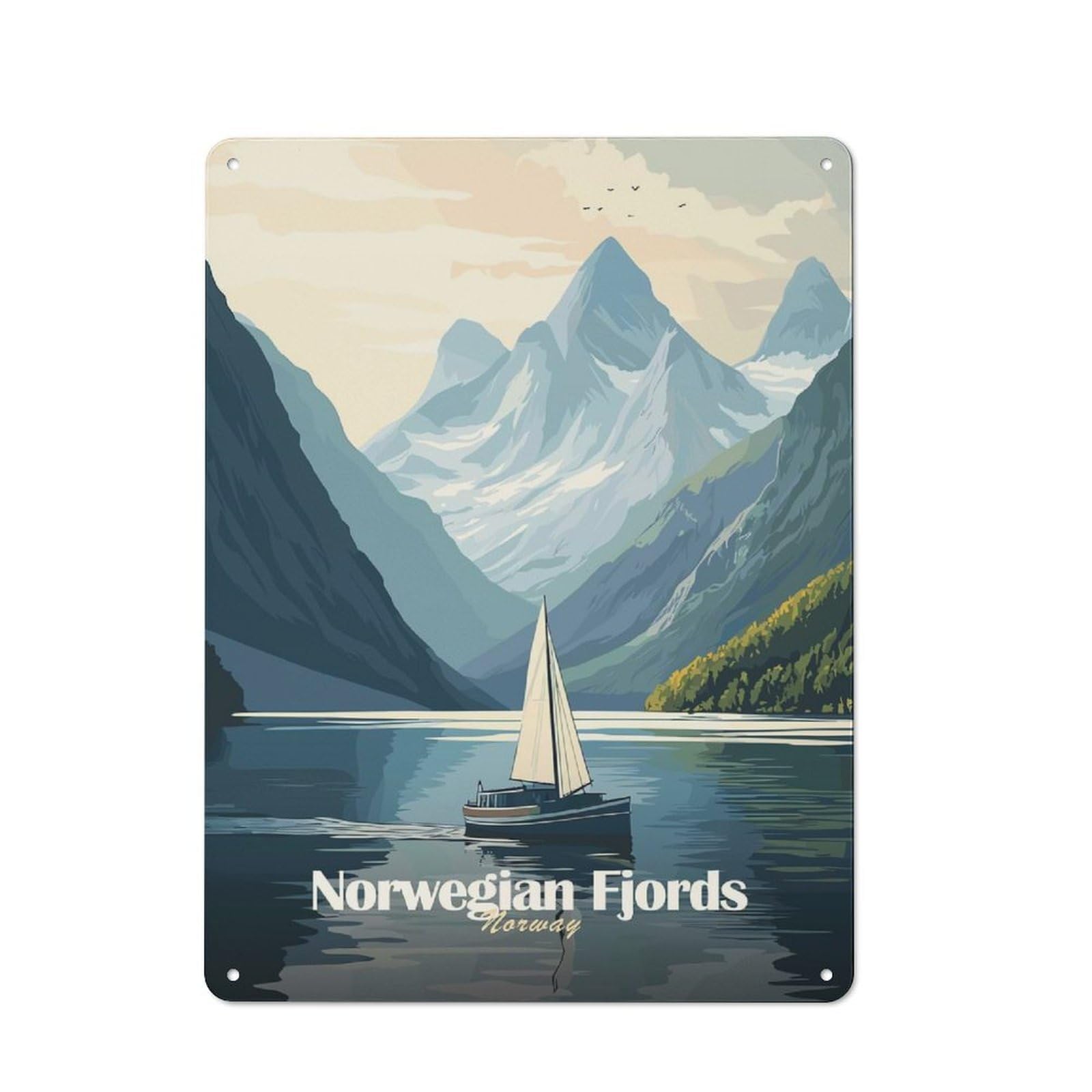 Junmoney Style-19 Retro Metal Wall Sign 40X30cm With Norwegian Fjords For Hallway Wall, Suited To Hallway Decor Lovers