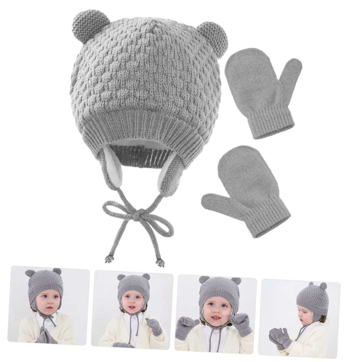VALICLUD 5sets Cappello e Guanti Per Ragazzo Ragazza Invernali Cappello Maglia Termico Con Guanti Coordinati Design Carino e Caldo Per Autunno e Inverno