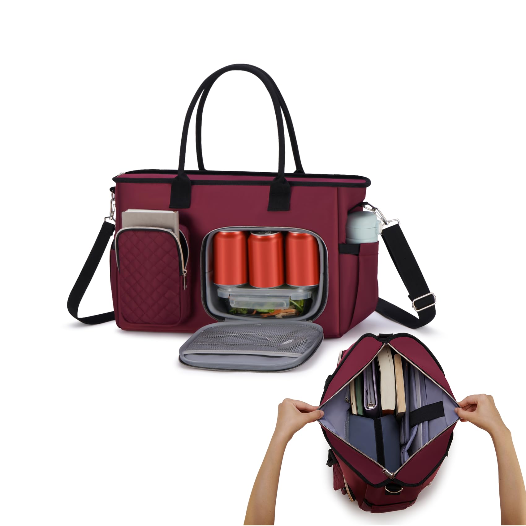 Women Laptop Tote Bag with Insulated Lunch Compartment,15.6'' Teacher Work Computer Bag,Large Water-Resistant Messenger Shoulder Bag with Multi