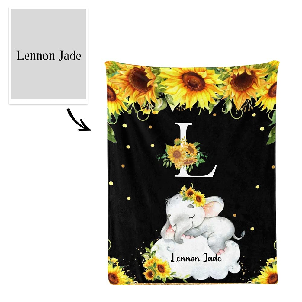Personalized Baby Blanket With Sunflower & Elephant - Custom Name Nursery Blanket 30x40 Inches - View #9