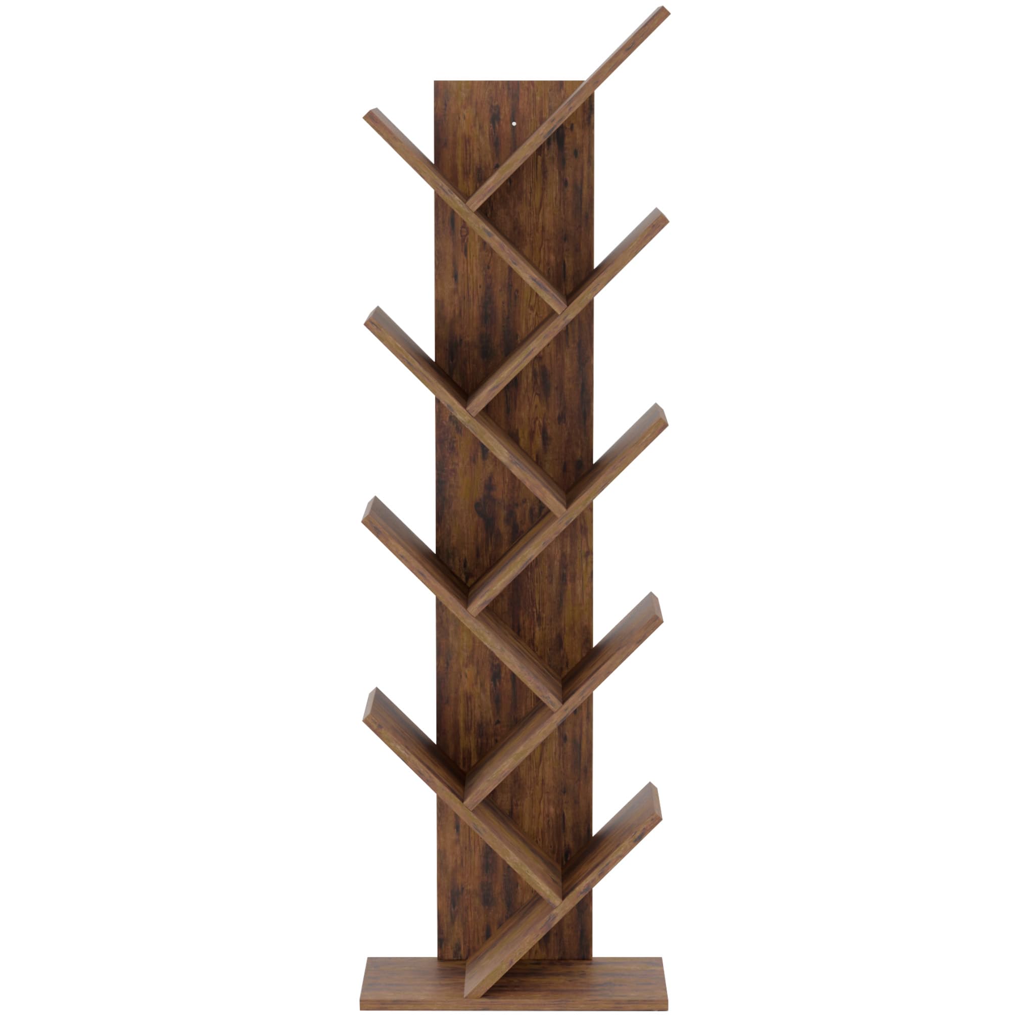 Mondeer Bookcase, Tree Bookshelf 8 Tier Floor Standing Wooden Shelves for CDs Magazine in Living Room Home Office, 40 x 20 x 127cm, Rustic Brown