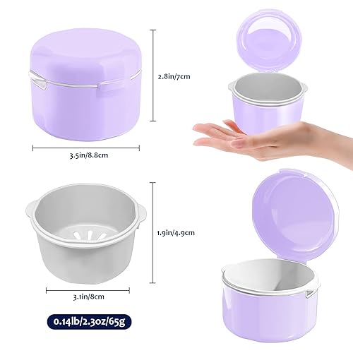 Miniatura 5 de Vaso de dentadura, baño de dentadura, vasos de dentadura para remojar dentaduras, estuche de dentadura con tapa, baño de dentadura con cesta de