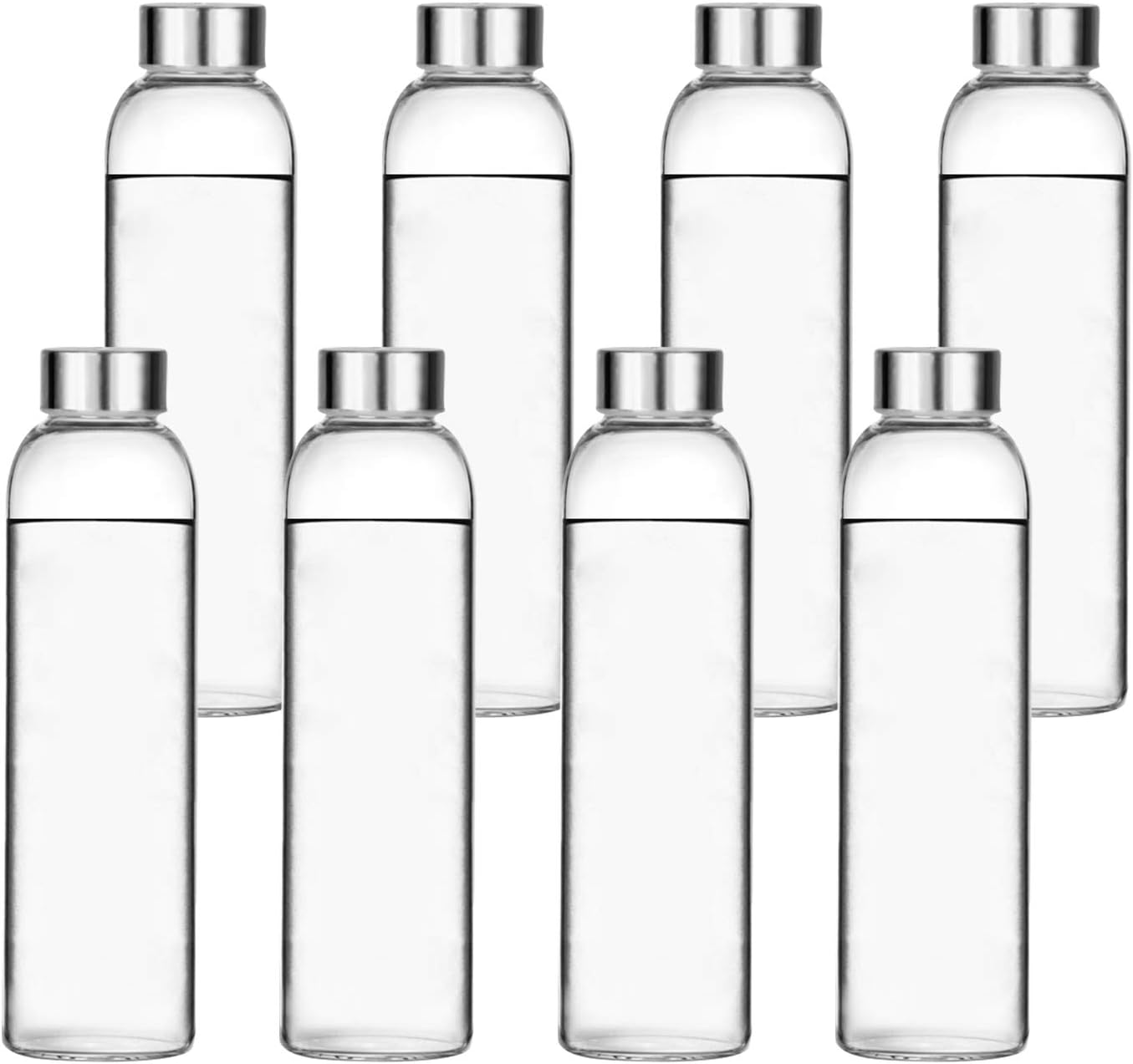 Glass Water Bottles,16oz Glass Drinking Bottle With Leakproof Stainless Steel Cap,Reusable Juice Bottles Beverage Drinkware,To Go Travel Bottles For Drink,Sauce,8Pack