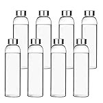 Encheng Glass Water Bottles,16oz Glass Drinking Bottle With Leakproof Stainless Steel Cap,Reusable Juice Bottles Beverage Drinkware,To Go Travel Bottles For Drink,Sauce,8Pack