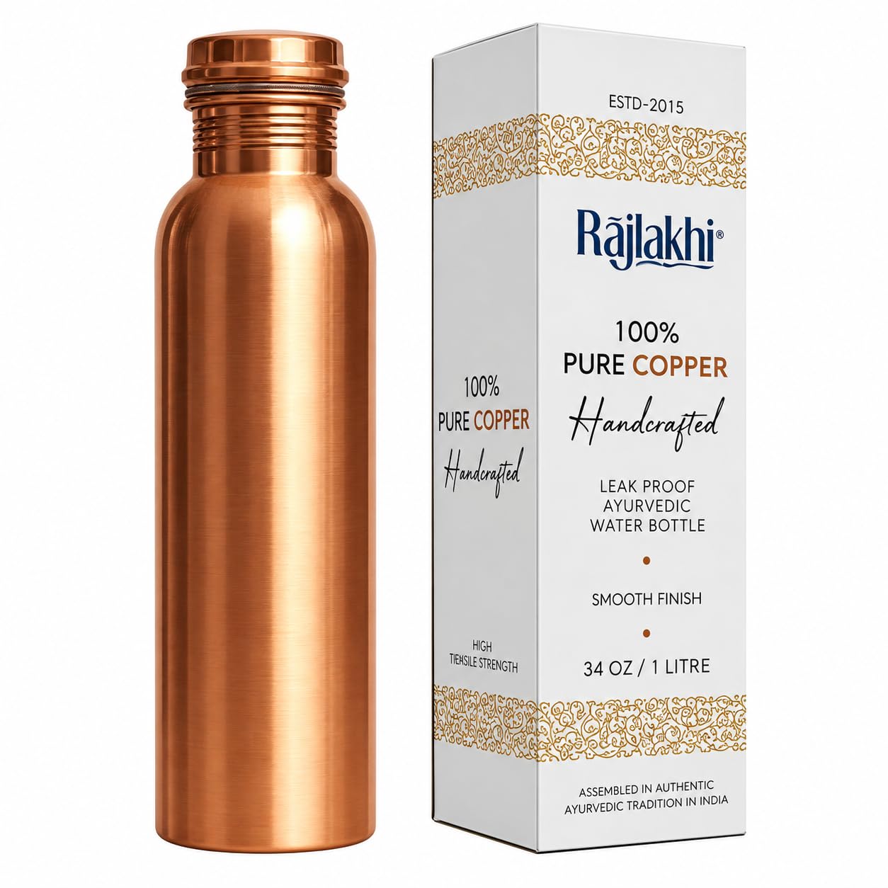 Pure Copper Water Bottle - 1L Ayurvedic Bottle -1 Pure Copper Water Bottle - 1L Ayurvedic Bottle -1