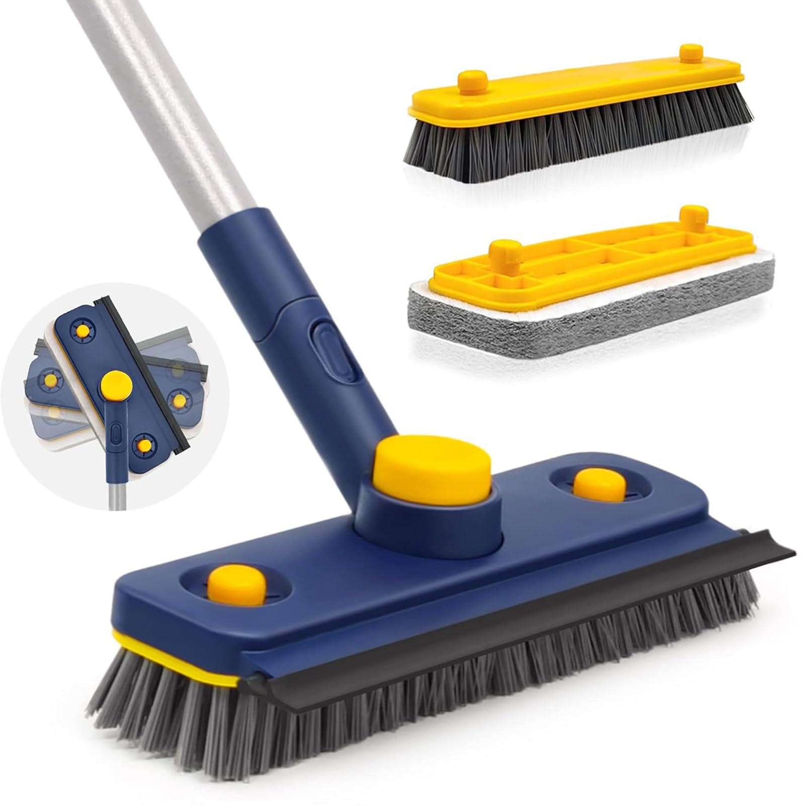 Angju Cleaning Brush,Bathroom Brush Cleaner Floor,3 in 1 Floor Scrubber Brush with Long Handle,Shower Tub Tile Scrub and Squeegee for Cleaning Bathtub, Bathroom, Sink, Wall, Glass, Patio, Garage