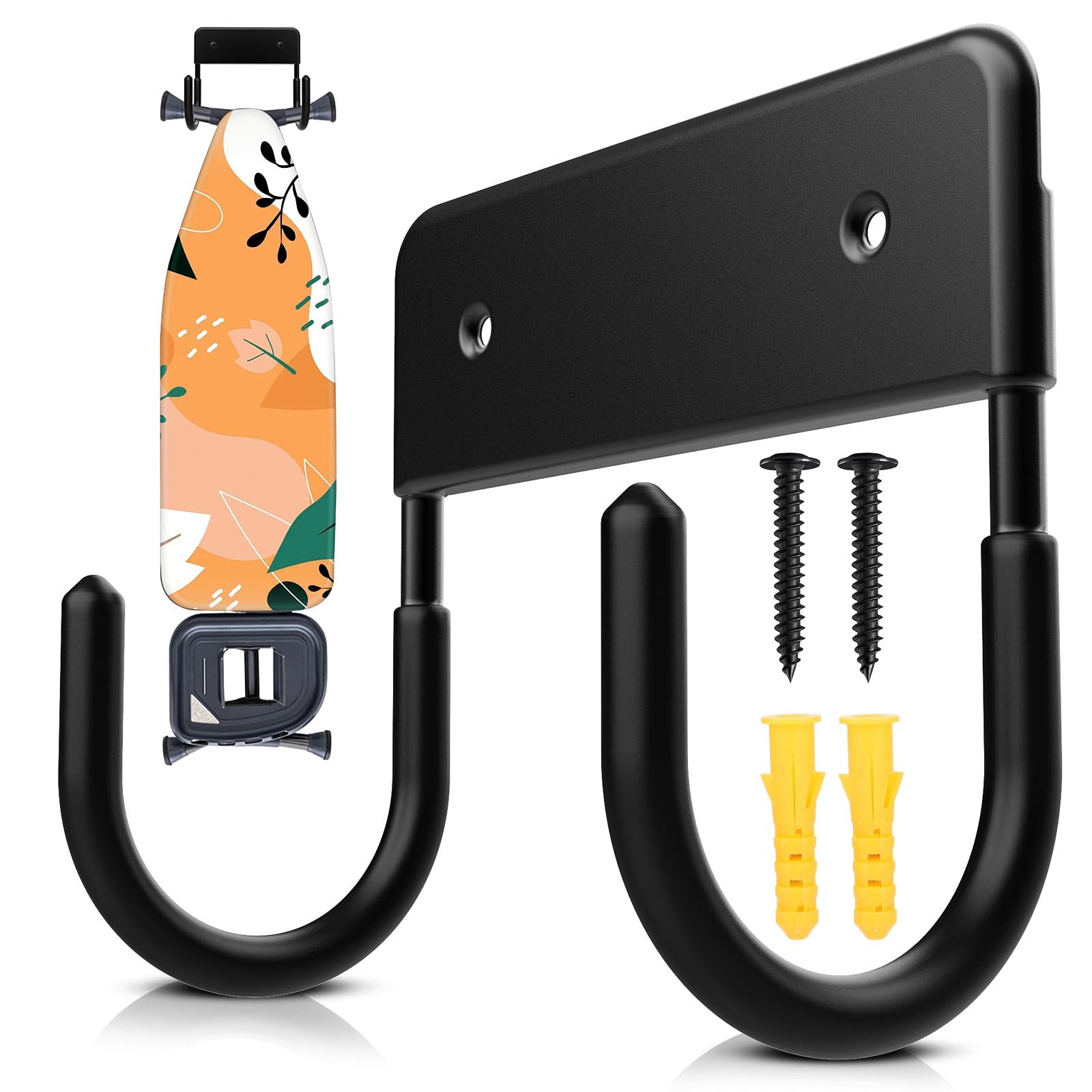Dolenor Ironing Board Hanger,Wall Mount Iron Hook,Ironing Board Hanger for Storage, Household Bathroom and Laundry Room (Black)