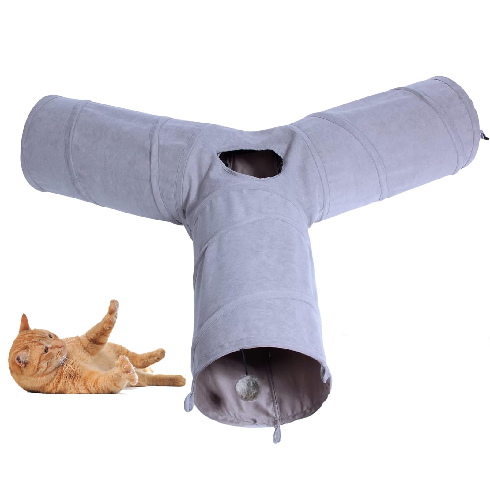 TiLanmiy 3 Way Collapsible Cat Play Tube Toys with Plush Ball, Indoor Play Tunnel for Puppy, Kitty, Kitten, Rabbit