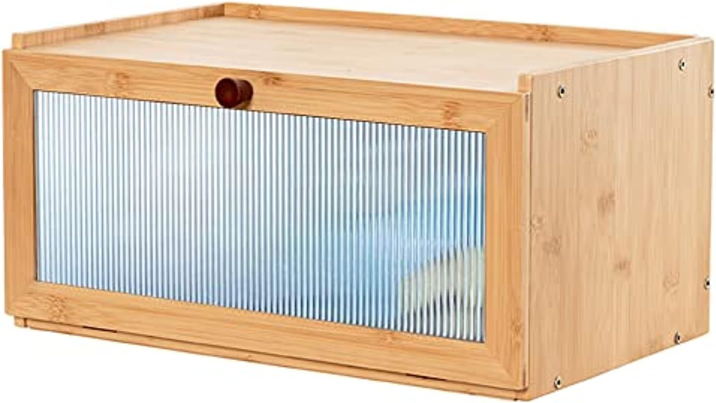 Bamboo Bread Box for Kitchen Counter-Large Capacity Bread Storage Container Farmhouse Bread Box with Window Bread Holder