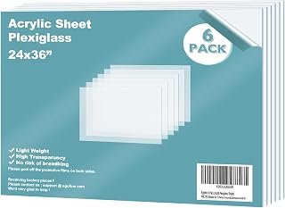 Egofine Clear Plexiglass Sheets 6 Pack 24x36 Inch 1mm Thick Acrylic Plastic - Easy Cut Transparent Plexi Glass for DIY Crafts, Picture Frames & Displays