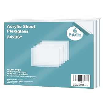 Egofine Plexiglass Sheets Acrylic Sheets 6 Pack of 24x36 0.04 Thickness 1mm Clear Plastic Cast Transparent Plexi Glass for Crafting DIY Projects, Replacement Picture Frame Glass, Easy to Cut